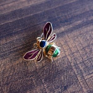 Gold Bee Brooch with Purple and Green Enamel